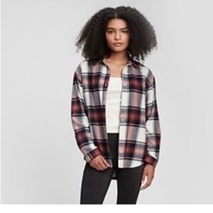GAP Women's Pink and White Plaid Jean Jacket